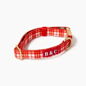 B&C Holiday Plaid Collar with Lux Gold Metal Hardware