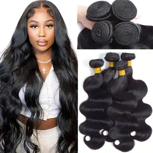 Gefily [Premium 14A] Raw Human Hair Bundles 18 20 22 24 Inch Body Wave 100% Unprocessed Brazilian Virgin Hair 4 Bundles Human Hair Extensions Quick Weave No Tangle Shedding Silky Soft Natural Black