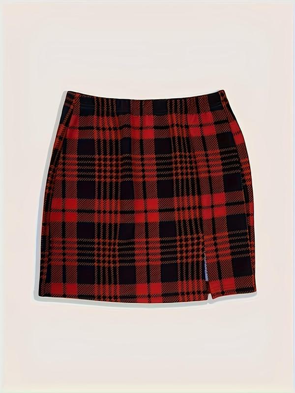 【Plus Size】 Plaid Print Skirt, Casual Fashionable Short Skirt for Daily Outdoor Wear, Women Plus Clothing for Spring Fall