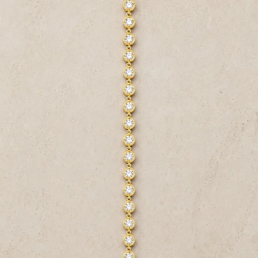 14K Gold-Plated Round Halo CZ Chain Bracelet, 19 cm