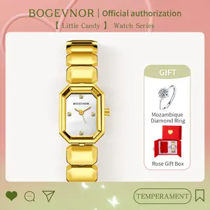 Luxurious ladies' fashion watch, gold and silver tone quartz movement, waterproof, minimalist square dial, business casual style, rose gift box, including day and night wearing, adjustable case, fashionable 2025 elegant watch