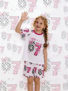 2-Piece Children's Set: Black and White Plaid with Bow, Leopard Print Bow, Star and Letter Pattern Print Short Sleeve Shorts, Soft and Comfortable Round Neck Design, Elastic Waistband, Home Daily Casual Kids' Sleepwear Set