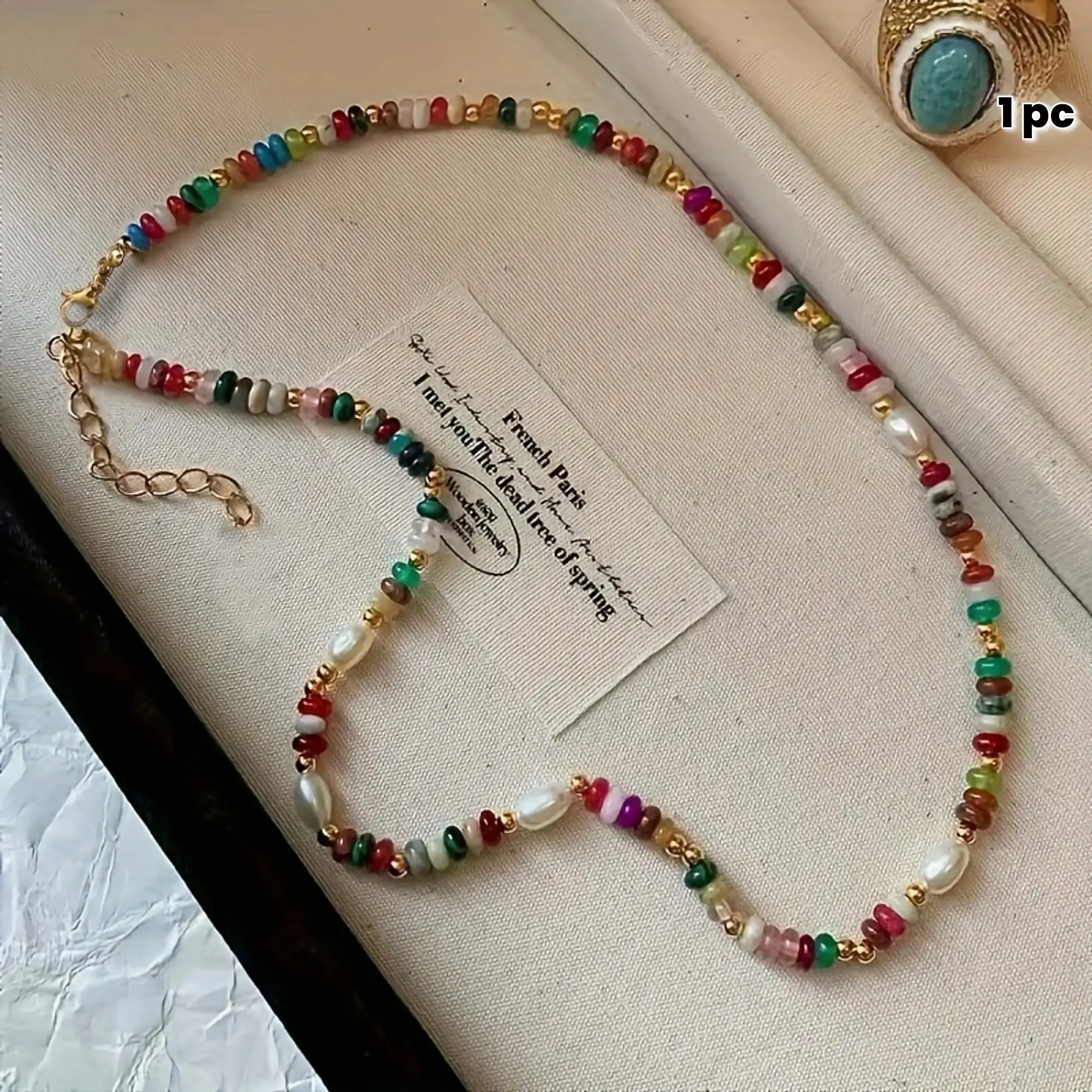 1 Piece Natural Stone Imitation Necklace - Ethnic Style and Minimalist Design, Multicolor Gemstone Women's Daily Casual Jewelry Gift Colorful Glass Pearl Necklace