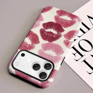 Compatible with iPhone 17 ProMax Lip Print Kiss Case for Girls Shockproof Protective Phone Case for iPhone 17 ProMax 17Air 16Pro 15 14 Leopard Print Design Anti Fall Cover