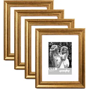 8x10 Picture Frame Matted to 5x7 Set of 4, 1.4" Wide Molding & Rustic  Photo Frames 8 x 10 with Tempered Glass, Display on Tabletop & Wall Mounting (4 pack, )