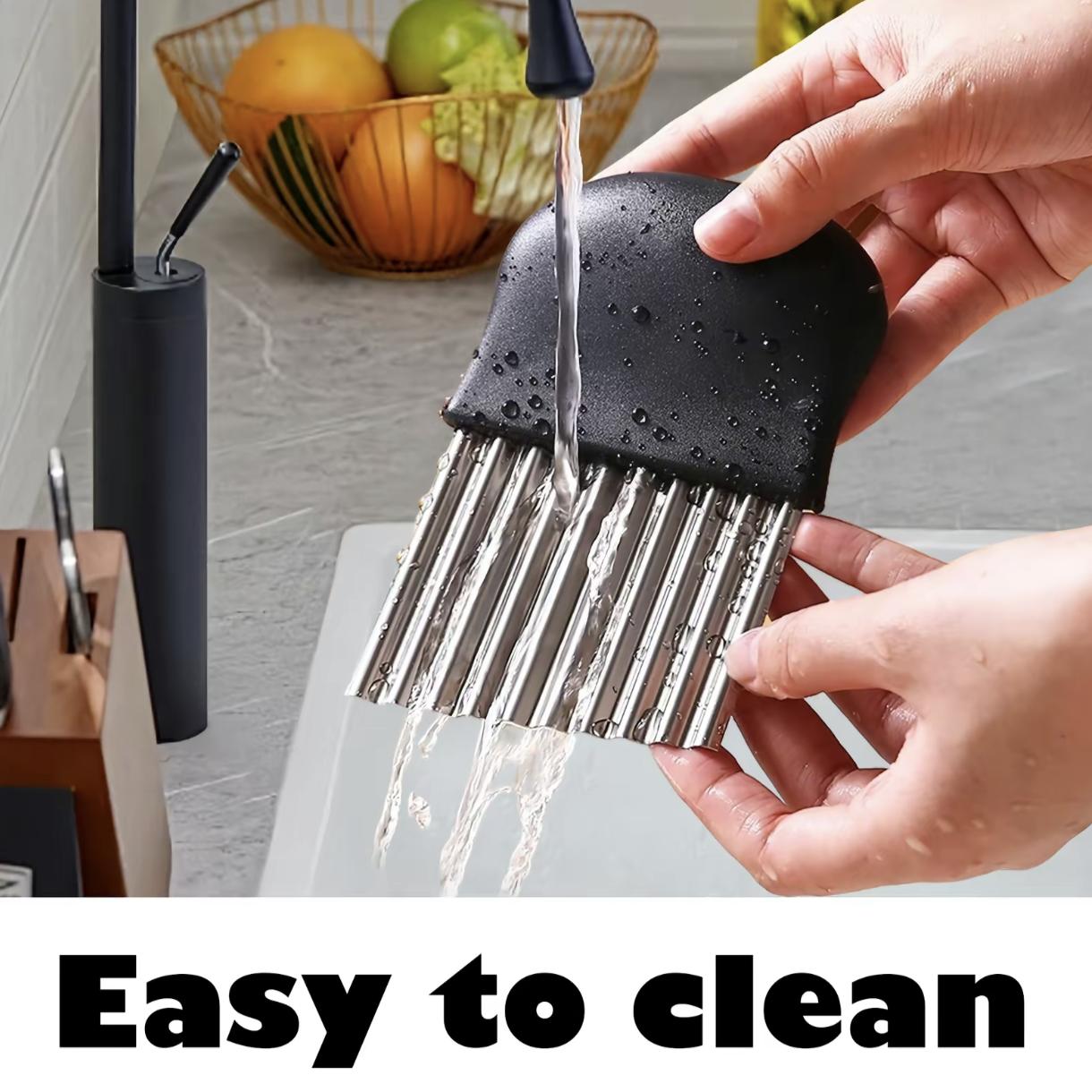 2 Counts Large Crinkle Cutter, French Fry Slicer, Potato Knife Cutter, Wavy Chopper for Fruits and Vegetables, Stainless Steel Blade Kitchen Cutting Tool