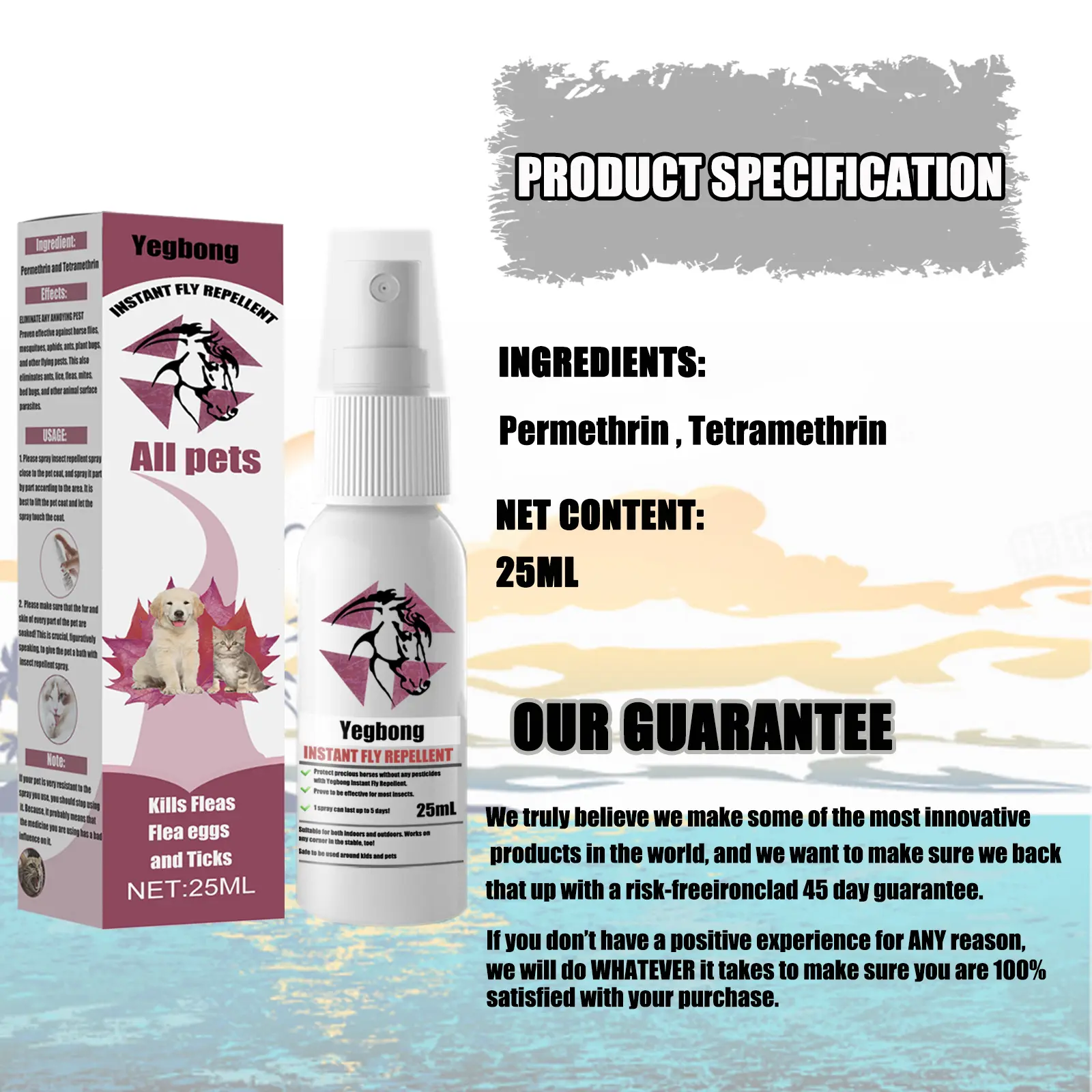 Pet Repellent, Flea Removal For Cats And Dogs External Tick And Tick Anti-Itch Spray For Cats And Dogs 25ml