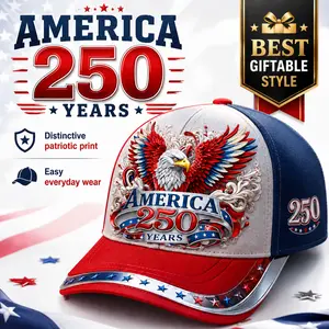 250th Anniversary Patriotic Baseball Cap, HD Digital Print Red Eagle & US Flag Design, Unisex Adjustable Vintage-Style Curved Brim Hat