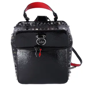 Pre-owned christian louboutin Leather Backpacks Rubyrow Backpack Black Logo Studded Patent Leather