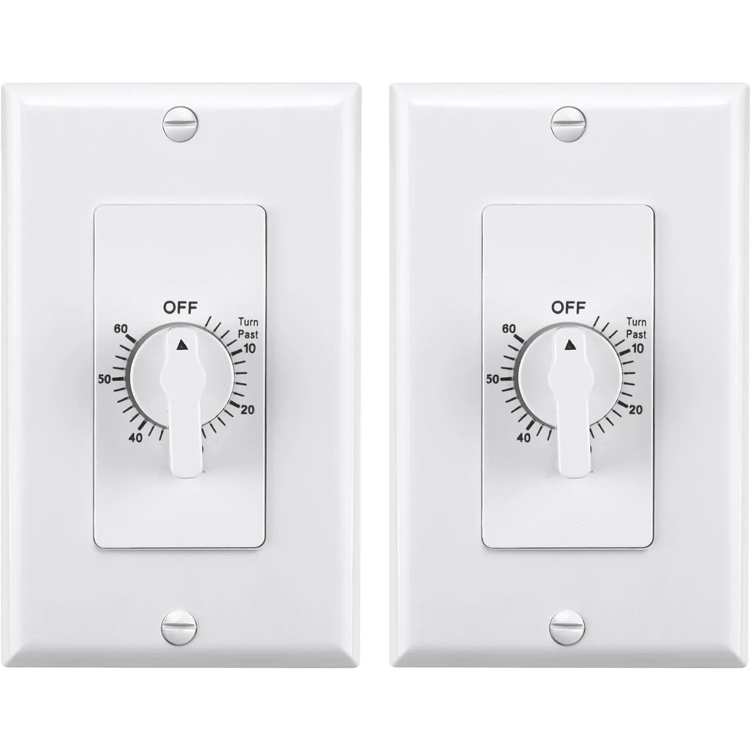 60 Minute Spring Wound Bathroom Fan Timer Switch, Mechanical Countdown Light Switch Timer for Exhaust Fan & Lights, No Neutral Required, Wall Plate Included, ETL Listed, 2 Pack