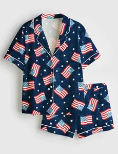 USA 250th Anniversary Patriotic Pajamas Satin Silk Set, 4th of July Pajamas Sets, USA Flag Coquette Bow Patriotic Premium Satin Pajamas, Gift For Her, Independence Day Fourth of July Pajama Set, Women Sleepwear
