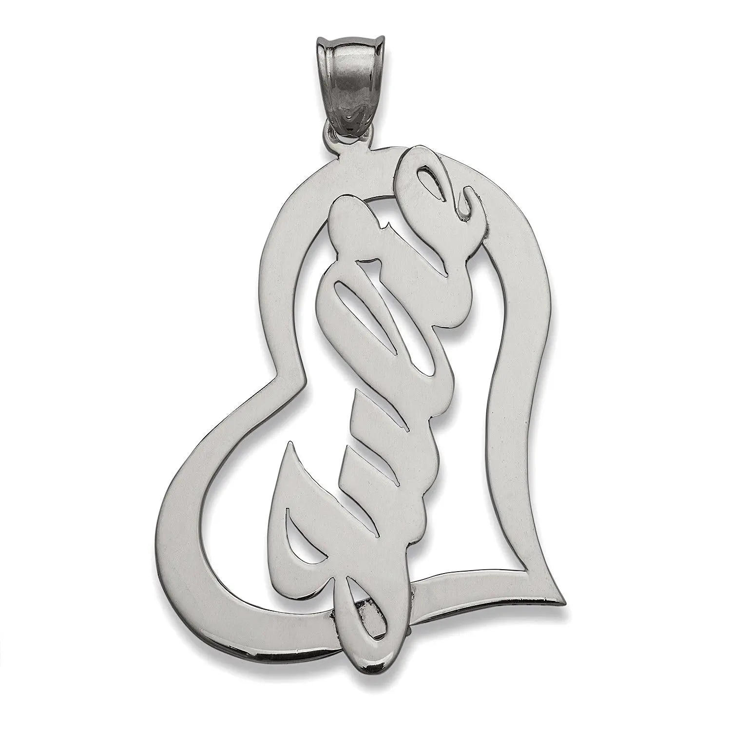 Name 925 Sterling Silver Heart Vertical Pendant