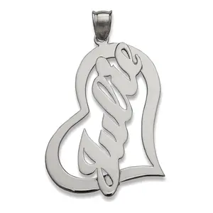 Name 925 Sterling Silver Heart Vertical Pendant