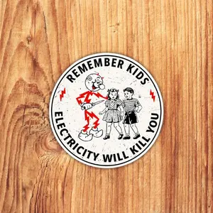 Remember Kids Electricity Will Kill You Funny Electrician Warning Decal, Vintage Electrical Safety Danger Sticker for Hard Hat, Laptop, Car, Helmet & Toolbox