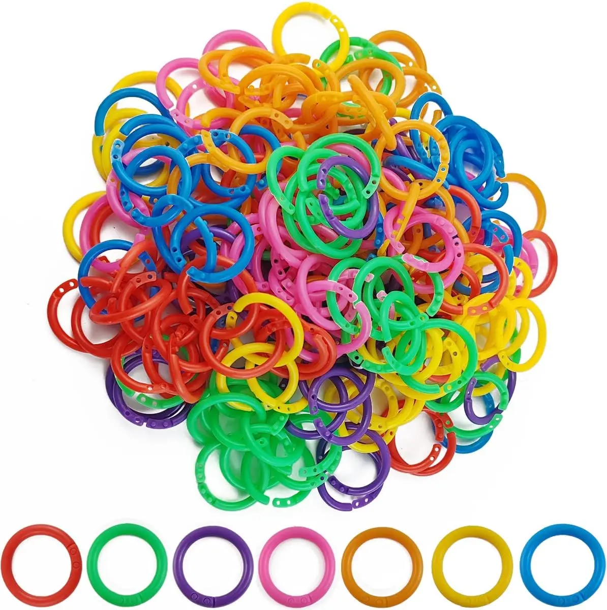 210 count Plastic Binder Rings Plastic Loose Leaf Rings Multi-Color Plastic Book Rings Flexible for Cards, Document Stack and Swatches Organization School , or Office Use, 7 Colors (20 mm)