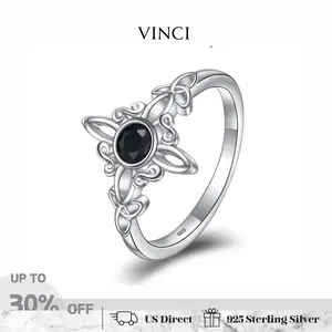 925 Sterling Silver Witch Knot Ring Celtic Trinity Knot Ring for Women, Witches Pagan Wicca Moon Irish Celtic Jewelry, Nudo de Bruja Plata 925 Original, Hecate Goddess of the Moon, Black CZ Dark Fantasy, Protection and Mysticism Amulet Gift for Mother