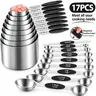 LKCSXH 17-Piece Modern Industrial Kitchen Measuring Utensils Set - Heavy-Duty Double-Sided Magnetic Stackable Cups & Spoons, Silicone Handles, Stainless Steel, 1/16 tsp to 1 tbsp, 1/16 to 1 unit range, 0-500 ml, Dry/Liquid Measure Kitchen Gadgets