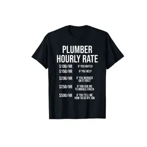 merch shirts 's Funny Plumber Hourly Rate Joke T-Shirt - Plumbing Cost List Graphic Tee with Plumbing Symbols, Humor Gift for Plumbers, Casual Round Neck White T-Shirt, Coworker T Shirt, Customer Tshirt, Washed Tshirt, Male Tshirt, Fathers Day Shirt, Slog