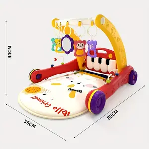 2-in-1 Baby Prone Mat Gym With Walker, Boy And Girl Foot Tapping Piano And Game Activities, With 5 Sensory Toys For Baby Learning, Suitable For Music Activity Center For Newborns Aged 0-3-6-12-18 Months, Learning Walker Game Mat,