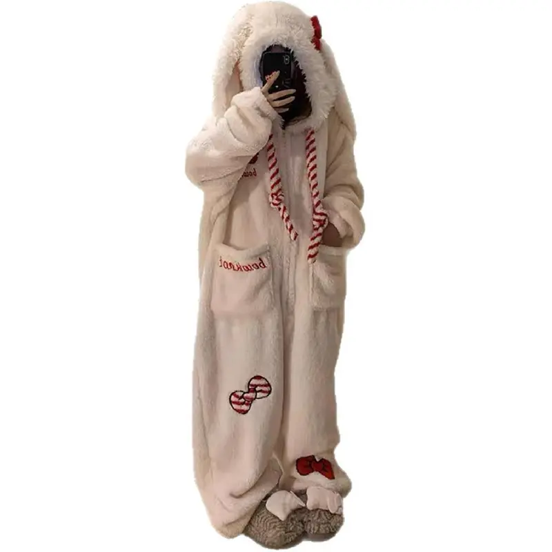 Cute Bunny Onesie Adult, Plus Size Onesie Pajamas for Women, Fluffy Fleece Hooded Jumpsuit One Piece Sleepwear with Pockets