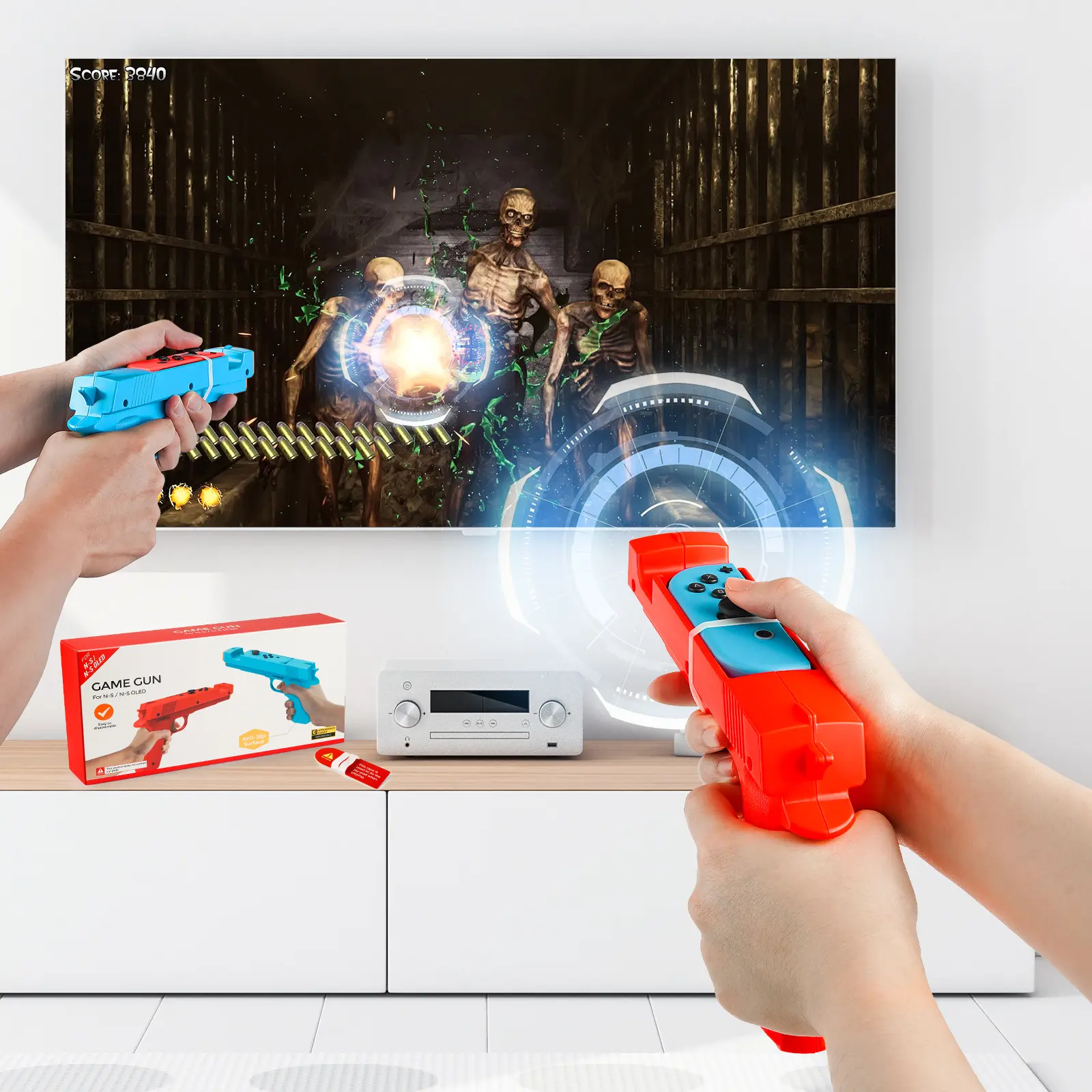 Gun-shape Controllers for Joy-Con, Enhanced Accessories for Switch Shooting Games, Accessories for NS Including 2 Gun Controllers and 2 Elastic Bands