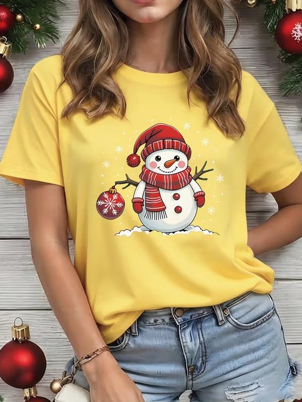 Cute Snowman Christmas Shirt, Womens 100% Cotton Merry Christmas Graphic Tee, Winter Snowman Holiday Outfit Top, Funny Christmas Gift for Her