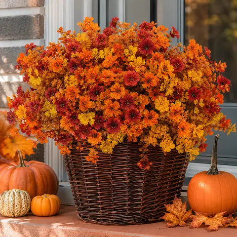 Artificial Fall Flowers 6/12/24 PCS, Faux Autumn Flower Bushes for Outdoor Indoor Decor, Halloween Porch, Window Box, Hanging Basket & Thanksgiving Decoration summerwins