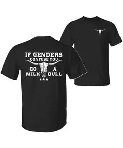 Graphic T-shirt – If Gender Confuses You, Squeeze Out a Bull | funny satire tee, gender humor t-shirt, two-sided graphic, Cotton Tee Unisex Fashionable Crewneck Wicked