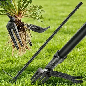 Stand Up Weed Puller Tool, 46" Adjustable Steel Long Handle, 4-Claw Steel Head Garden Tools for Easy Root Removal Without Bending, Pulling or Kneeling