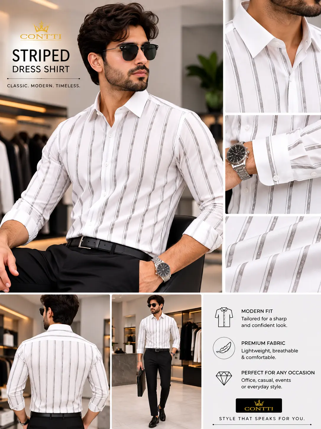 Contti Premium Men's Long Sleeve Dress Shirt | Modern Fit