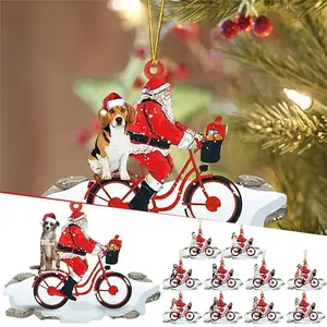 10pcs Christmas Tree Decorations, Santa Claus & Dog Riding Bike Design, Festive Holiday Ornaments for Home Decoration