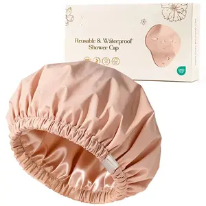 Shower Cap for Women Reusable Waterproof,Satin Lined Bath Cap with Soft Elastic Band,Large Washable Hair Caps for Shower
