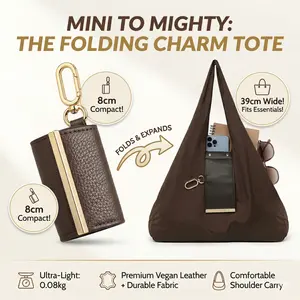 Keychain Tote Bag,Large Capacity Foldable Reusable Tote Bag Keychain Bags with Key Ring,Mini Bag for Daily Use