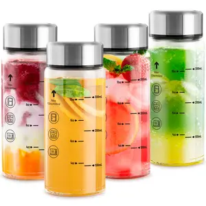 12 oz glass bottles with lids, 4 Pack Glass Juice Bottles, Reusable Water Bottle for Juicing, Stainless Steel Lids Juicer Bottles, Leakproof, BPA Free
