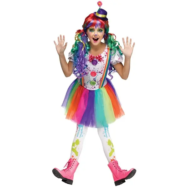 HalloweenCostumes Girls' Crazy Color Paint Splatter Nylon Pullover Clown Costume, Rodeo & Birthday Party Outfits, Circus
