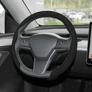 Nappa Leather Steering Wheel, Universal 15 Inch Premium Non-Slip Steering Wheel Black