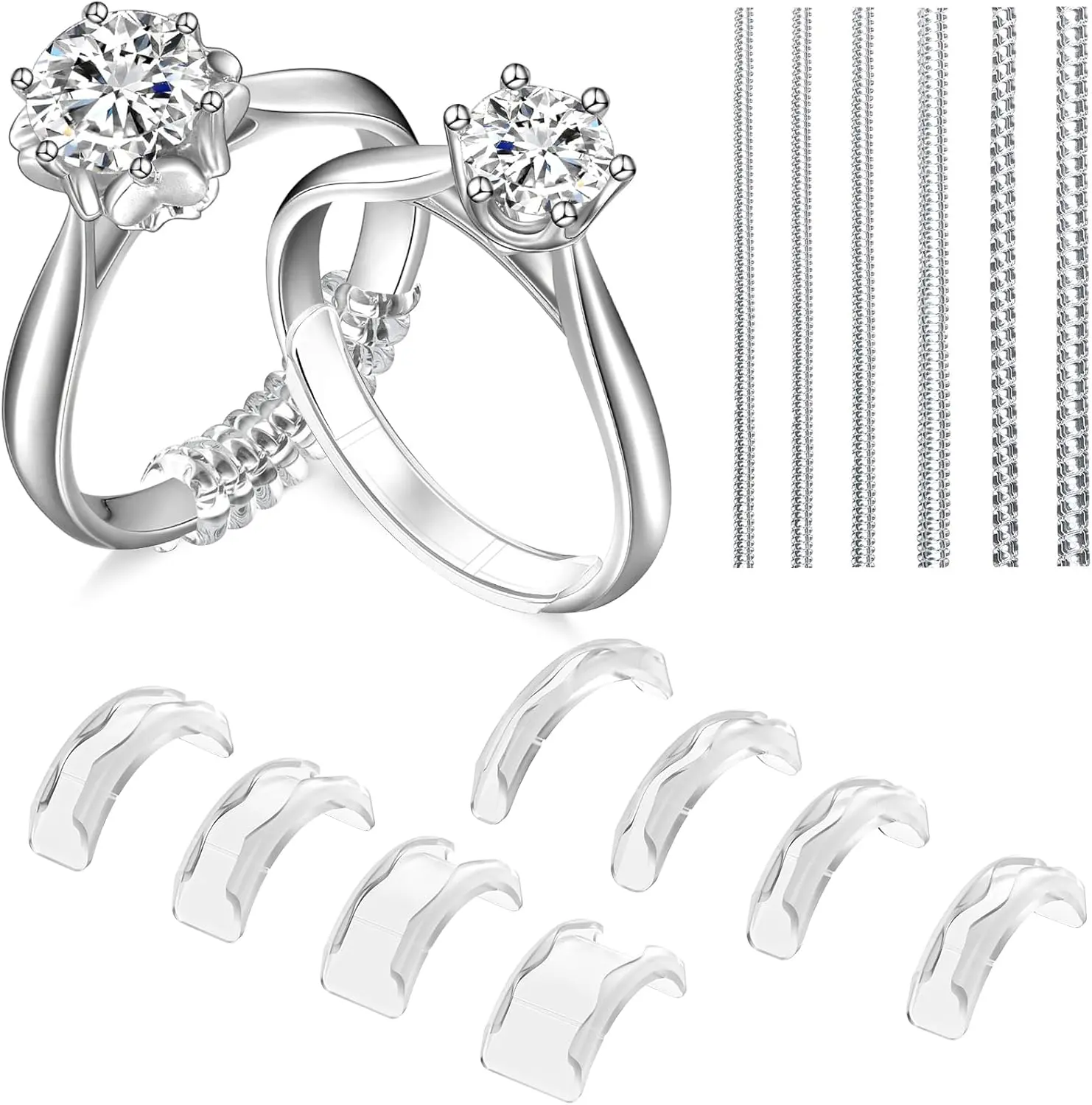 Unisex Silicone Wedding Ring Size Adjusters, 14-Pack Transparent Invisible Loose Guards with 1mm-11mm Spiral Tighteners, Soft Touch Spacers for Adults - Comfortable Fit, Easy to Clean, Does Not Loosen, Fits Most Rings Accessory, 14-Pieces, 14 Pack Ring Gu