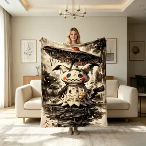 Ink Style Disguise Ghost Cartoon Soft Flannel Blanket, Comfortable Thin Throw for Leisure AC Rooms Home Office Sofa Bed, Cozy Gift for Adults and Children, kid Birthday Christmas Gift;;'