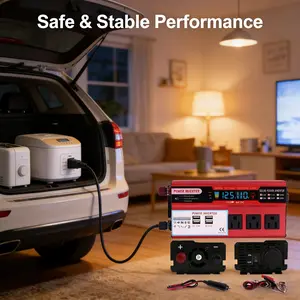 High Efficiency Car Power Inverter Equipped with 3 AC Outlets 4 USB Ports Fast Charging DC 12V to 110V AC 5000W Peak Power Universal Vehicle Converter for Truck RV Boat Road Trip and Emergency Power Backup
