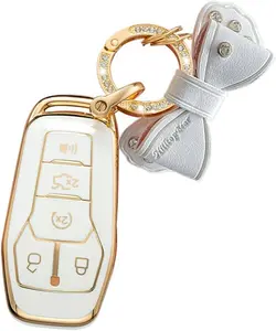 Key Fob Case Compatible with Ford Lincoln 5 Buttons Key fob Cover case for Explorer Mtang Edge Fion MKZ MKC Smart Remote Vehicle Accessories,Soft TPU Key case with Keychain
