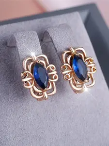 Charm Flower Earrings Vintage Sttyle Female Blue Zirconia Hoop Earrings Stackable Hollow Design Simple Wedding Jewelry Gift For Women