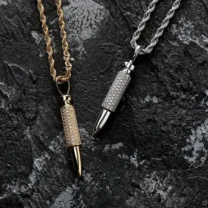 Bullet shell hip-hop pendant necklace men's trendy rap accessories, trendy all-match clothing accessories for men and women, personalized creative and exquisite birthday gifts, micro-inlaid zircon shiny jewelry