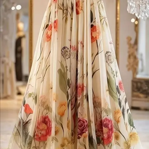 Women's Floral Print Maxi Skirt, Sheer Mesh Material, Elegant Chic Long Dress, Perfect for Casual, Formal & Special Occasions, Floral Pattern Skirt