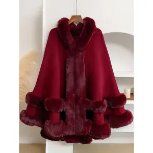 Luxury Faux Fur Hooded Cape Shawl, Warm and Comfortable, Ideal for Air-Conditioned Rooms, Perfect for Home and Parties, Fall & Winter