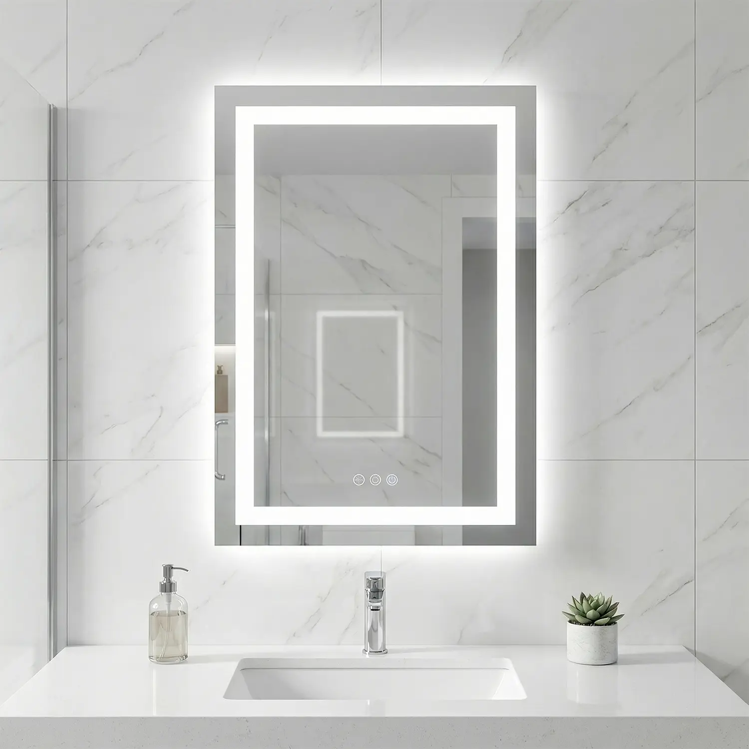 Spaco 32x24 Inch Frameless LED Wall Mount Bathroom Mirror - Anti-Fog, Dimmable Lights, Modern Vanity Mirror for Bathroom, Makeup Room Décor, Mirror-Mount Bathroom Mirrors, Anti-Fog Bathroom Mirrors