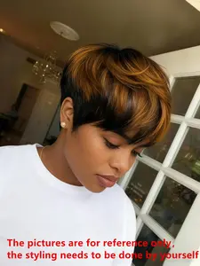 Pixie Cut Human Hair Wigs, Blonde Short Straight Wig, Machine Made for Women Daily Party Cosplay Gift Use