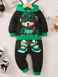 Ready Stock 6m-3y Toddler Boys Hoodie Pants Set Cool Sunglasses Teddy Bear Street Style 2-Piece Outfit 22407034
