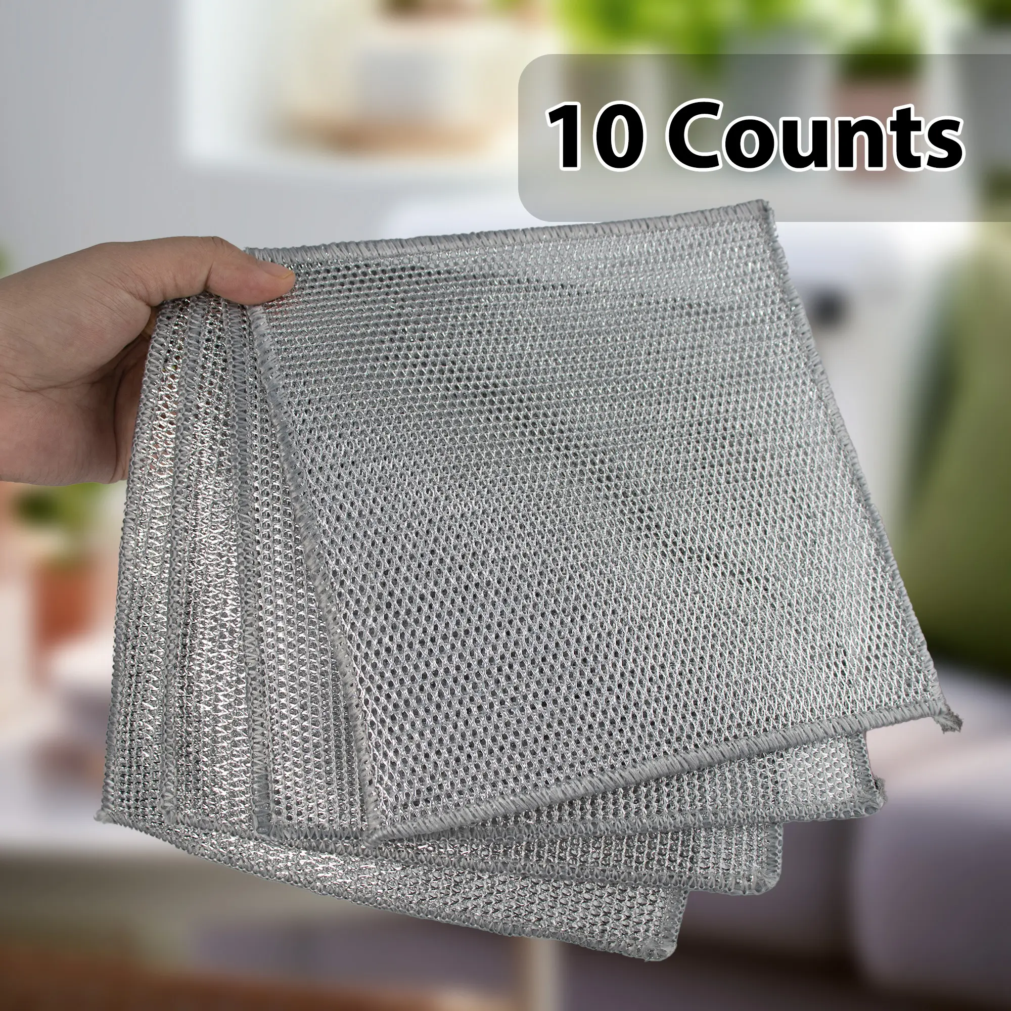 10-Count Non-Scratch Reusable Steel Mesh Cleaning Cloths, Multipurpose Household Wire Dish Rags for Kitchen Cookware, Pots, Sinks, Garage Surfaces, A Brillo Pad Alternative for Wet & Dry Use, Hand