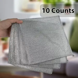 10 Counts Wire Dishwashing Rag, Multipurpose Non Scratch Wire Dishcloth, Metal Cleaning Cloth for Wet and Dry, Reusable Steel Mesh Cloth for Cookware, Sinks, Stove Tops, Dishes