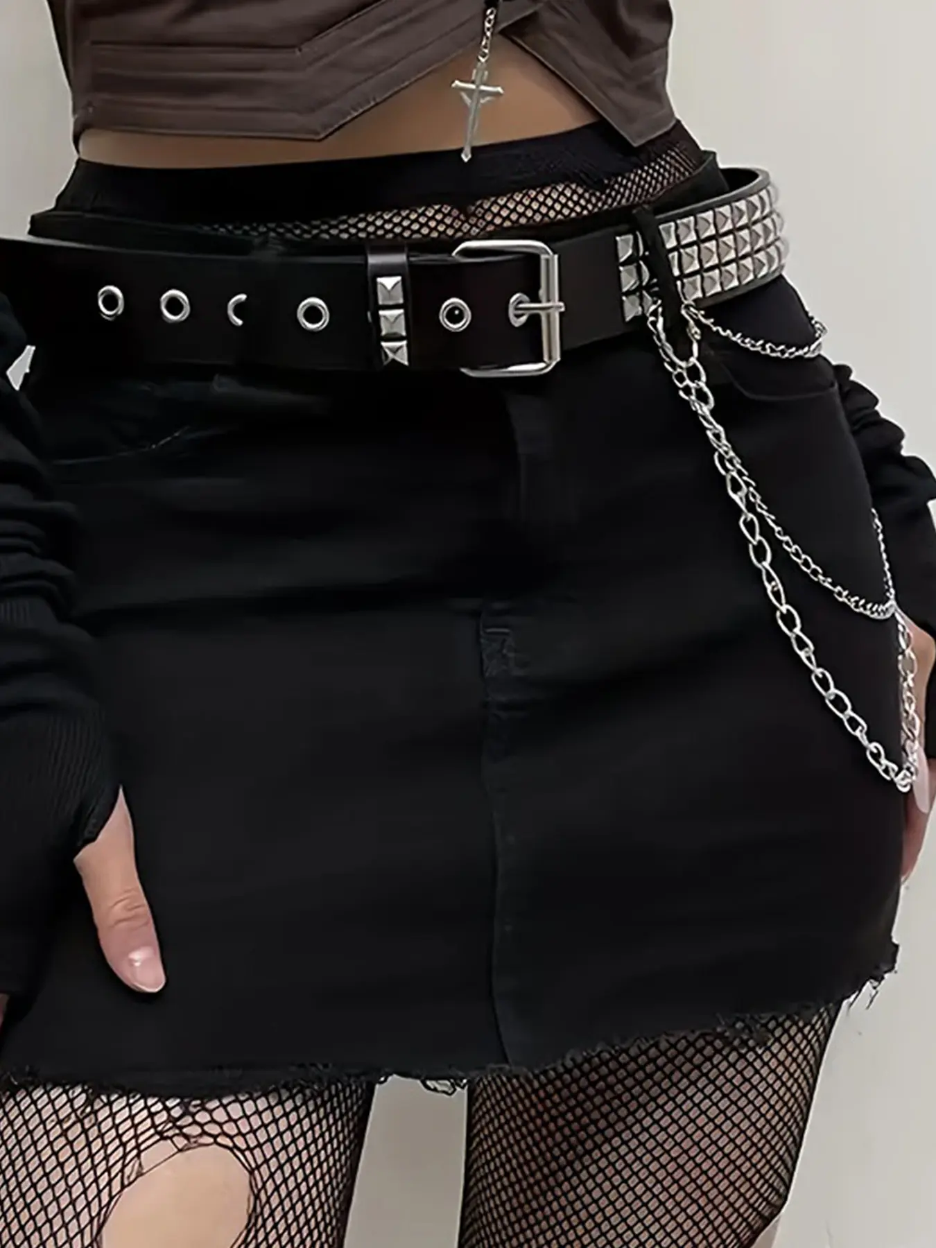 Punk Belt with Chain for Women Men, Unisex Statement Belt, Leather Chain Belt Body Chain Belt Waist Chain Belt Punk Hiphop Gothic Chain Belt Accessories Punk Style Belt Statement Belts Party Club Music Festival Accessories